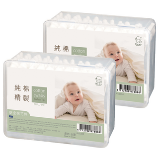 KU.KU Duckbill 酷咕鴨 安全棉花棒 100%天然優質棉 台灣製造 觸感舒適 柔軟棉質 無染色 無螢光劑 耳鼻清潔設計, 60支, 2盒