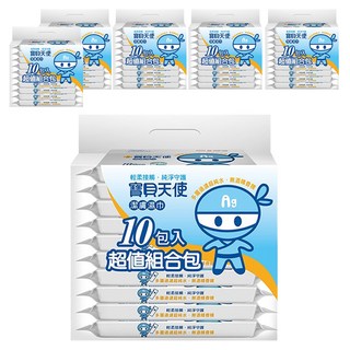 康乃馨 寶貝天使 潔膚濕巾, 10包入 超值組合包, 天然纖維, 不含酒精, 10包, 6袋