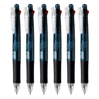 ZEBRA 斑馬牌 Clip-on 多功能四色原子筆 B4SA1 (藍、紅、綠 0.7mm+鉛筆 0.5mm) 手感沉穩好握 暢快書寫, 黑色, 6支