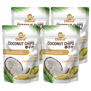 Crispconut 猴子椰子脆片 榴槤味 泰國椰子脆片 酥脆爽口 非油炸更健康 獨立包裝方便攜帶, 160g, 4包