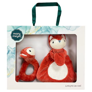 Mary Meyer蜜兒 臻藏禮盒 安撫巾手搖鈴套裝 安全柔軟布料, 狐狸 橘色, 1盒