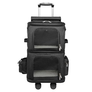 skylife 雙層寵物拉桿箱, 防刮防抓布料, 黑色, 附可拆滑輪, 35*26*61CM, 1個