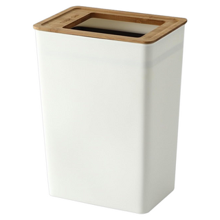 ROYALLIN 蘿林嚴選 北歐簡約 竹蓋垃圾桶 PP材質 適用於多場景, 白色, 1個