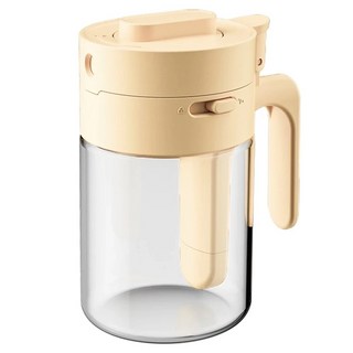 SP SAUCE 二合一調味罐 多功能 高硼硅玻璃 附贈標籤貼紙、小勺子, 1個, 調味罐12.3 x 7.5cm 168g, 奶油白