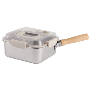 Umei又美 二合一可拆卸手柄油炸鍋保鮮盒 2.3L 1104g, 1個, 20cm, 不鏽鋼色