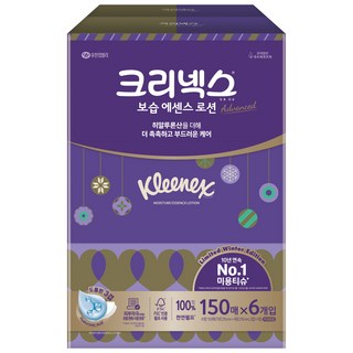크리넥스 보습 에센스 로션 천연펄프 미용티슈 3겹, 150매, 6개