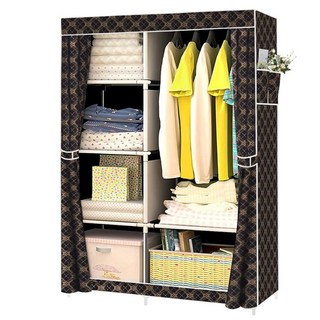 組合式衣櫃 撞色款 優質無紡布/1.3cm鋼管/PP接口, 酷金黑, 170 x 105 x 45cm