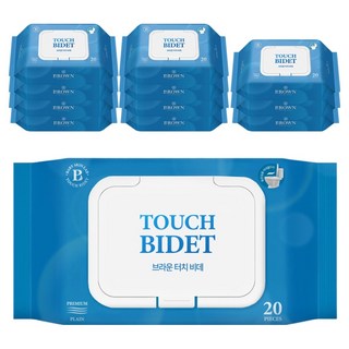 브라운 터치 비데 물티슈 물에 잘 녹는 화장실용 저자극 비데티슈 캡형, 55g, 20매, 12개