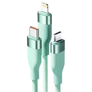 biaze 畢亞茲 三合一 100W 快充 傳輸線 Type-C/5A Lightning/2A Micro/2A USB輸入, 2m, 綠色, 1條