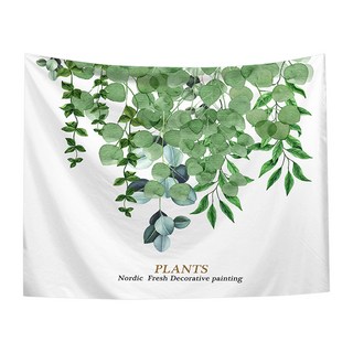 半島良品 居家裝飾掛布 附無痕釘2個 + 倒鉤夾2個, 圓葉桉 白色 + 綠色