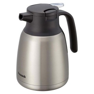 Peacock 日本孔雀 Handy Pot 真空斷熱不鏽鋼保溫壺保溫瓶 一鍵按壓出水, 原鋼色, 1L, 1個