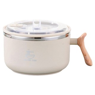 可瀝水不鏽鋼泡麵碗, 304不鏽鋼內層, 食品級PP外層, 奶茶色, 1200ml, 1個