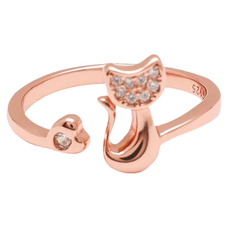 RADIANT STAR 璀璨之星 925純銀 優雅小貓鑲鑽貓咪可調C形戒指 SL707