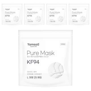 Tamsaa Pure口罩 KF94, 白色, 25片, 5包