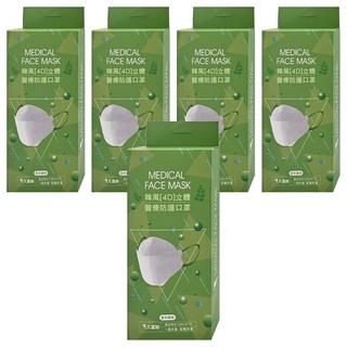久富餘 KF94韓版4層立體醫療口罩 雙鋼印 成人均碼, 雲朵碧綠, 10片, 5盒