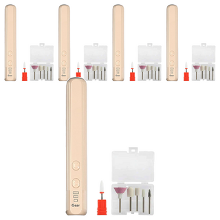 Mass 生活好物 電動美甲打磨器 USB充電式指甲修護美甲機 附5種磨頭 卡其色, 5個