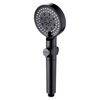 6檔增壓過濾蓮蓬頭 一鍵開關 輕鬆調節水壓 多層過濾系統 ABS+矽膠材質 2cm國際通用四分接口 - 黑色, 1個