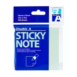 Double A 可再貼便條紙 76mm x 76mm, 粉綠色, 100張, 1包