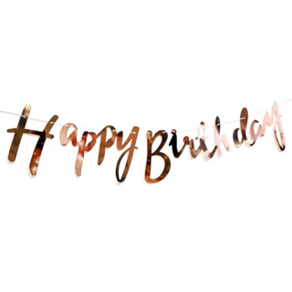 八捌發 Happy Birthday拉旗 草寫款 玫瑰金 生日派對裝飾, 1組