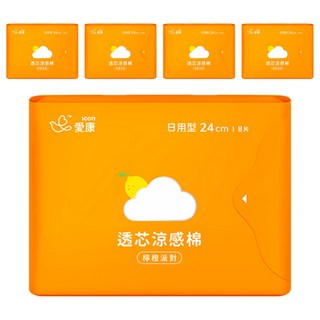 icon 愛康 涼感衛生棉 雙層材質技術 乾爽安心 植萃檸檬甜橙精油, 24cm, 8片, 5包