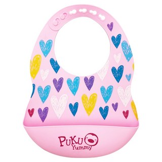 PUKU 藍色企鵝 Yummy矽膠圍兜 防水防污 立體設計 食品級矽膠, 愛心粉, 1件