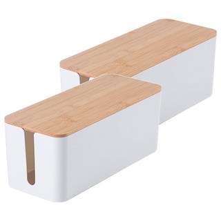 竹木蓋 延長線收納盒 S號, 白色, 2個
