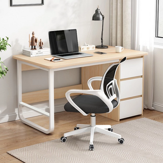 AOTTO 創意傢俱 北歐風U型加粗三抽書桌, 寬敞桌面, 加固橫樑, 承重板材, 50 x 100 x 75cm, FT-061