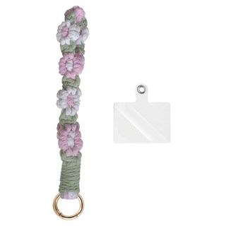 春夏編織小雛菊花朵手腕掛繩 手機殼墊片手機掛繩 iPhone/安卓通用款, 1組, 綠色+粉色+白色