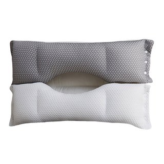 三合一雙層酣睡枕 上層針織布+下層全棉布 台灣監製 68 x 40 x 20cm 1個 White Gray, 白色 + 灰色
