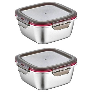 304不鏽鋼 正方形趣味保鮮盒 可微波 14 x 14 x 7cm , 600ml, 2個