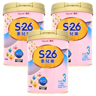 Wyeth 惠氏 S-26 惠兒樂幼兒成長配方奶粉 再升級版 3號 1~3歲, 3罐, 850g