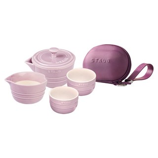 STAUB 攜帶式旅行陶瓷茶具4件組, 藕荷色, 1組, 茶壺
