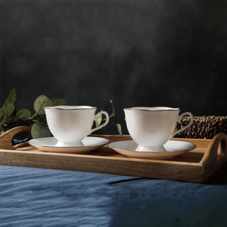 BELUZ casa Elegance Gold系列 咖啡杯盤組 咖啡杯 2個 + 盤子 2個, 白色, 1組