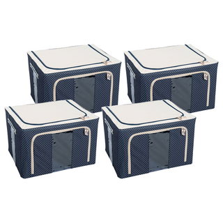 衣物收納箱 100L, 藍點, 4個