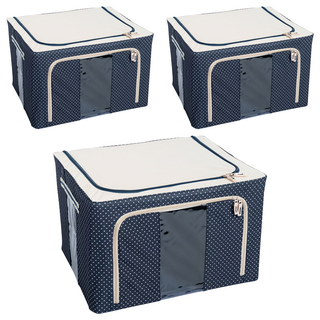 衣物收納箱 100L, 藍點, 3個