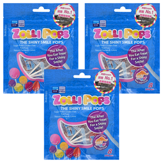 ZOLLI POPS 木糖醇無糖棒棒糖 美國銷售No.1 全素可食 不含麩質 不含人工色素及香料, 58.4g, 3袋
