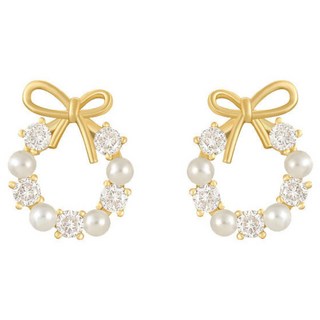 ROCiO 頂級CZ鑽淡水珍珠鍍14K金 + 品牌禮盒 無耳洞耳夾式耳環 50g