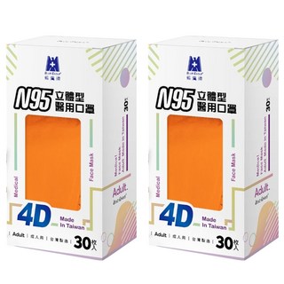 BLUE EAGLE 藍鷹牌 N95 4D立體型醫療成人口罩, 30片, 2盒, 歐戀橘