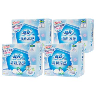 SOFY 蘇菲 清新涼感衛生棉 清涼薄荷 護翼型, 超薄夜用型(29cm), 12片, 4包