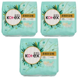 Kotex 靠得住 茶樹舒涼 涼感衛生棉 3分微涼, 23cm, 10片, 3包