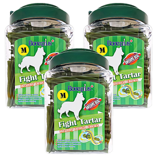 Boneplus 超效螺旋六星潔牙棒 M號 360度旋轉清潔, 草本, 600g, 3罐