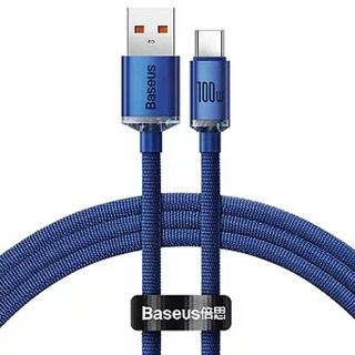 Baseus 倍思 晶耀系列 USB to Type-C 布藝快充數據線 100W 1.2m/2m 480Mbps高速傳輸 6A穩定大電流, 藍色, 1條