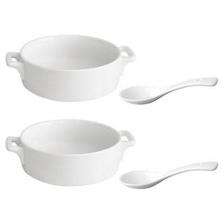 PRELUDE Neobone 餐具組 陶瓷, 2個湯碗 + 2支湯匙, 白色, 1組