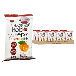 UdiLife 優的生活大師 hold Helper 小蘇打橘子清潔濕巾 SGS檢驗 台灣製造 20x30cm, 12包, 1組