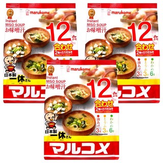 Marukome 一休綜合味噌湯 日本原裝進口 道地日式風味 豆腐油豆腐裙帶菜3種配料口味, 216g, 3袋