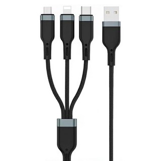 Wiwu 鉑金系列 數據線 PT051 三合一快充 Lightning+Type-C+Micro, 1.2m, 1條, 黑色