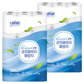 코멧 코지 파우더 도톰한 3겹 화장지 30m, 30롤, 2개