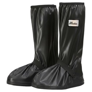 FANCY LIFE 高筒防水雨鞋套 防水長度約40cm 超厚鞋底防滑耐磨, 黑色, 1雙