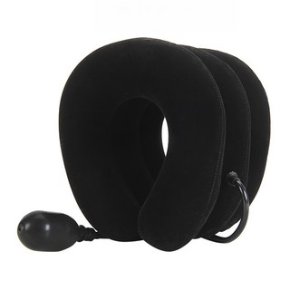 AHOYE 便攜充氣式頸椎牽引枕 黑色 頸部舒緩支撐 輕巧易攜帶, 1個, 23 x 27 x 4.5cm