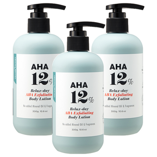 VILLAGE 11 FACTORY Relax-day 果酸12%去角質身體乳液 無添加礦物油和香料 含神經醯胺3 含7種玻尿酸 含積雪草, 300g, 3瓶